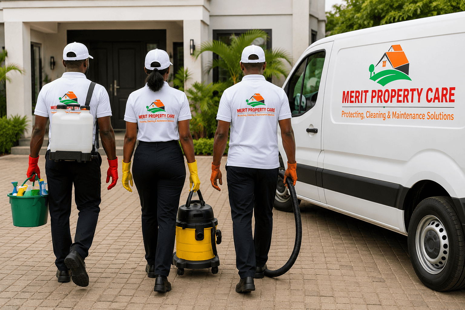 The Merit Property Care team arriving at a job with their branded service van